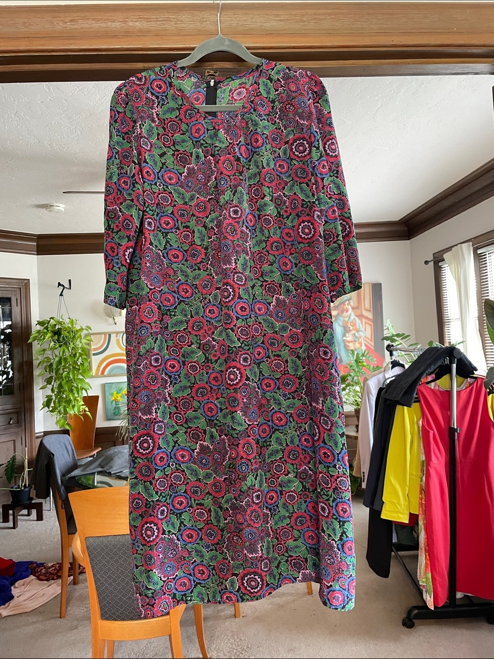 Floral Silky Midi Dress in Pink & Green (Kaffe Fasset style)